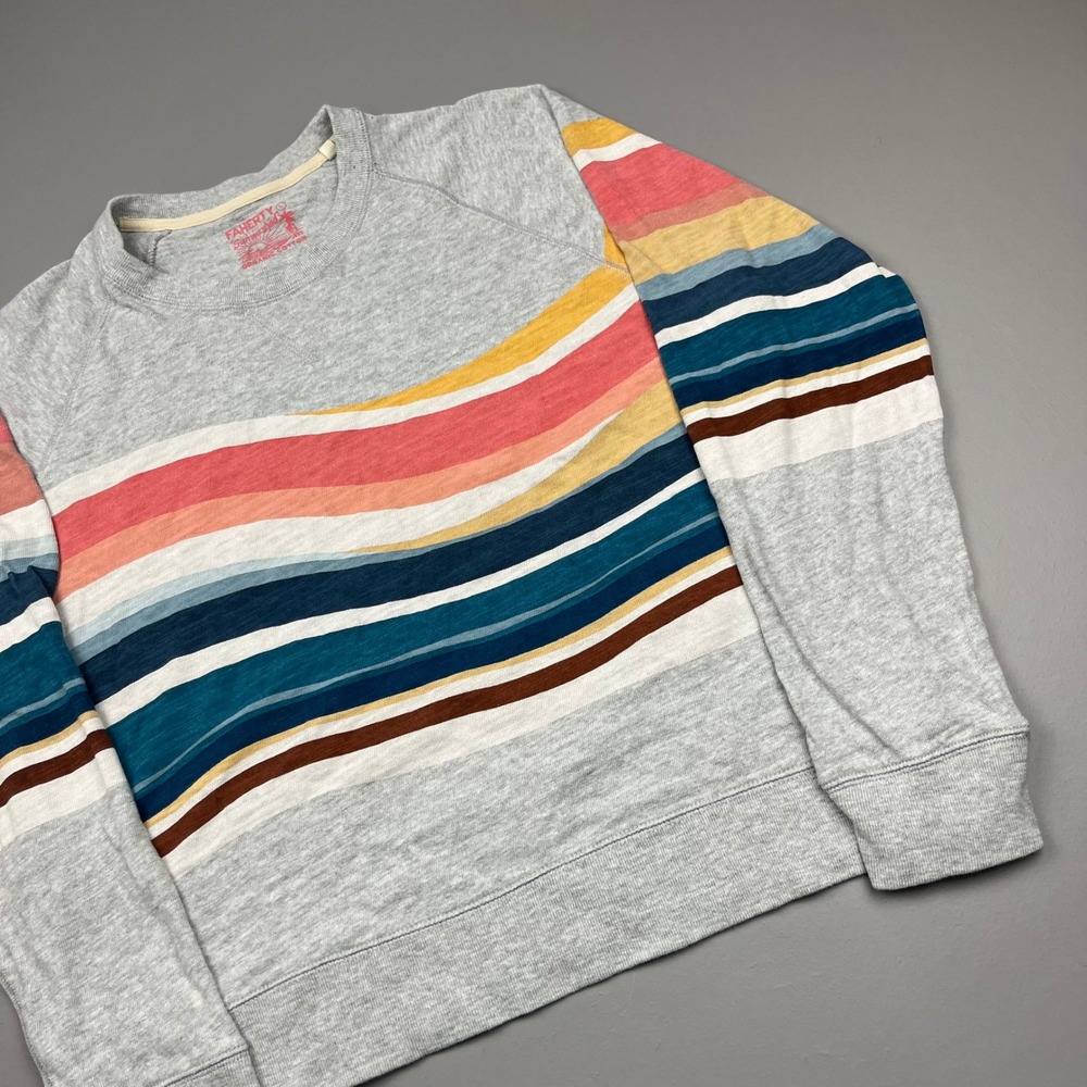 Faherty Sunwashed Sweatshirt Womens L Grey Multi Wave Stripe WKS2419-LIW